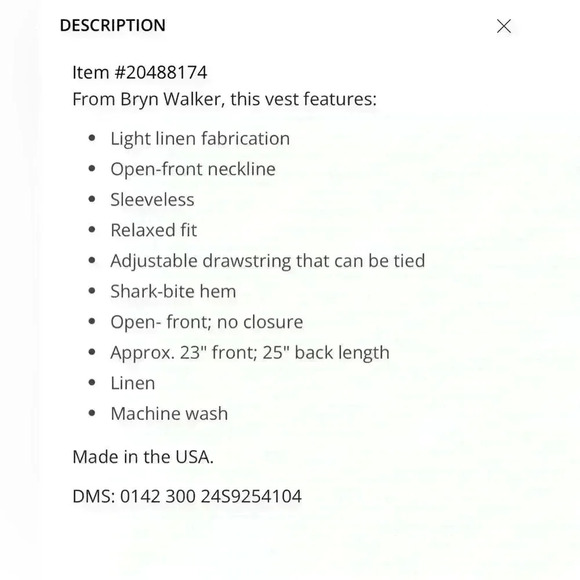 Bryn Walker Kia light linen adjustable drawstring open front vest in White small - Picture 5 of 11